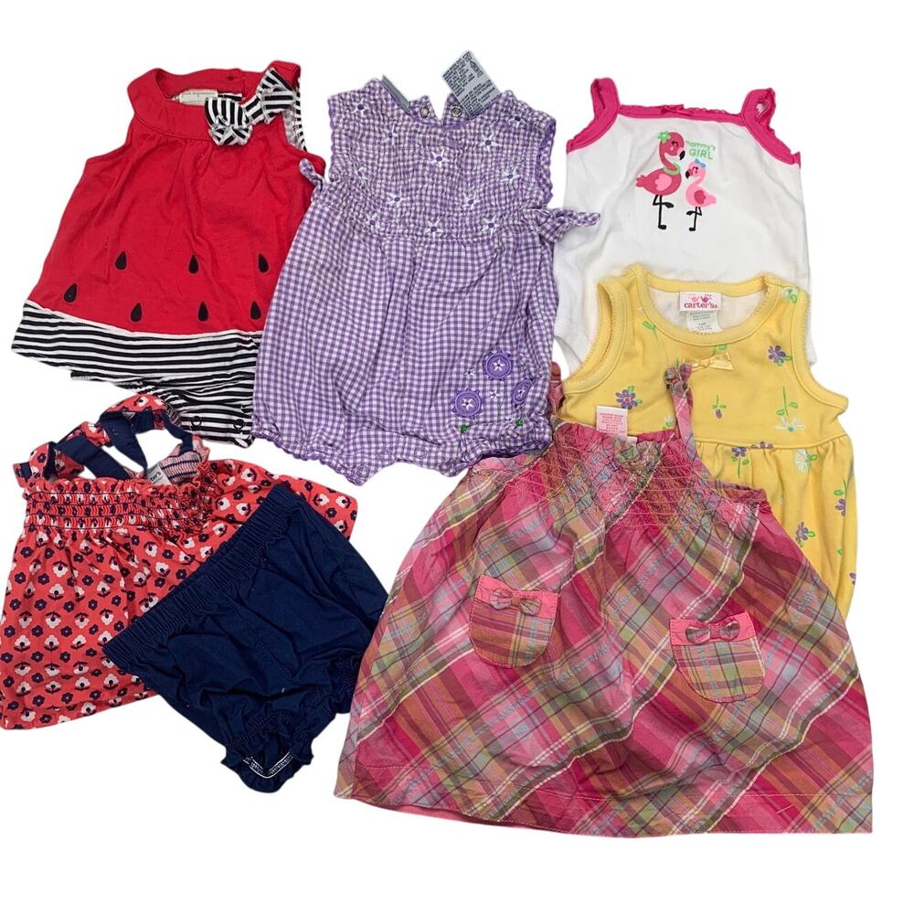 6 Baby Girls 3-6 Months Short Sleeve One Piece Outfits Dresses Clothes Lot